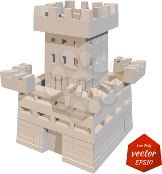 Fortress tower. Vector illustration. Low poly style.