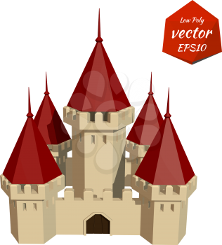Cardboard Castle with red roofs. Low poly style. Vector illustration.