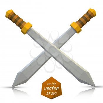 Two Low poly swords on a white background. Vector illustration.