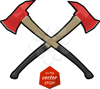 Two crossed firefighter ax on a white background. Vector illustration