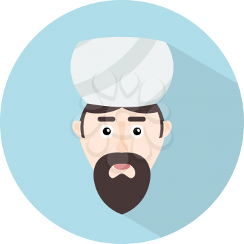 Color flat Muslim icon. A man with a beard - Mufti traditional headdress turban. Vector illustration.