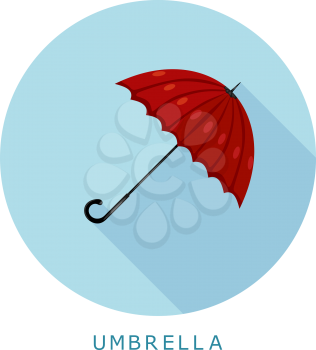 Flat simple icon umbrella on a blue circle. It is easy to change the shape and color. Vector illustration