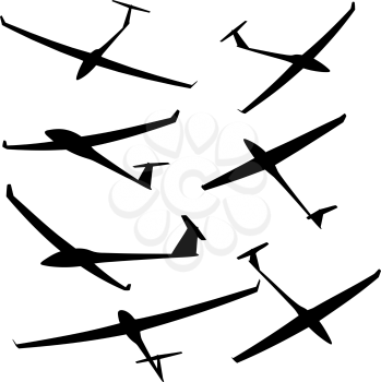 Set black silhouette of a glider is not a white background. Vector illustration