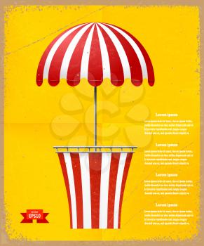 Round Striped tent on a yellow background vintage. Retro Card. Vector illustration