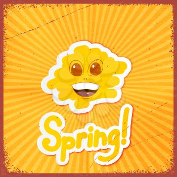Vintage grunge spring on the background of the rays. Vector illustration