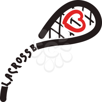 Image Black sticks for lacrosse with red heart. Vector illustration