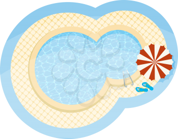 Oval swimming pool. Illustration pool to relax with umbrellas. Advertising luxury vacation. 
Vector pool with clear water. Stock vector