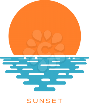 Sunset on a white background. sunset sun, icon, isolate. Flat sunset, color illustration. The 
sun and the sea, the sign of the nature. Sea sunset or sunrise. Stock vector