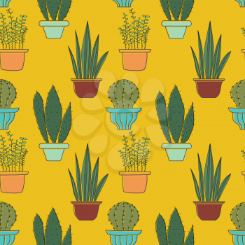 Seamless pattern with plants. Seamless vector pattern with cacti in pots. Stock vector