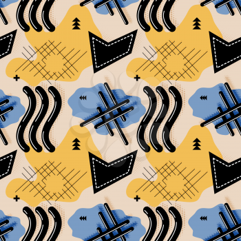 Seamless abstract pattern. Vector seamless pattern in the style of Memphis with waves. The basis for your wallpaper, fabrics and desktop. Stock vector
