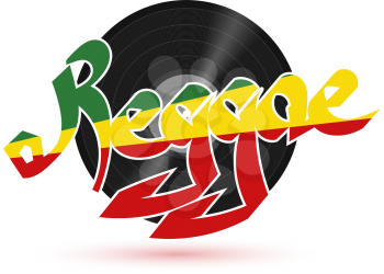 The record reggae music. Musical plastic plate with the word REGGAE on a white background with shadow. REGGAE Illustration. Stock vector