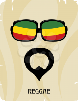 Abstract Rastaman man's face with a beard and glasses. Icon reggae musical style. Musical 
poster. Stock vector