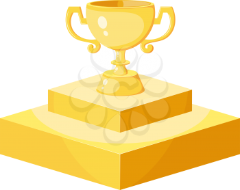 Gold Cup winner in Cartoon style. Gold Cup - the award winner of the competition. Yellow Cartoon cup on a pedestal on a white background. Design element. Stock vector