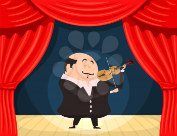 Fiddler on the scene. Vector illustration violinist on stage. Execution of classical music. 
Stock vector