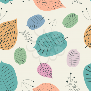Vintage seamless pattern with leaves. Colored seamless texture for prints on fabric, wallpaper, paper. Stock vector