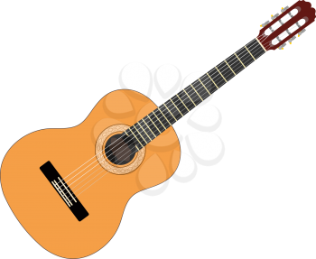 Musical instrument - acoustic guitar with strings on a white background. Isolated object. 
Stock vector illustration