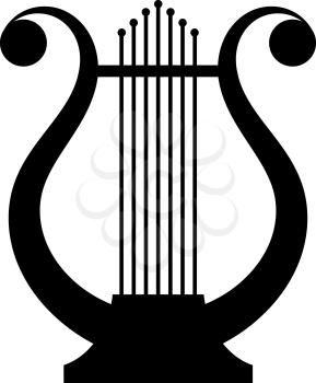 Black image of an ancient lyre musical instrument on a white background. Music. Vintage. 
Stock vector illustration