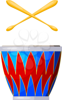 Percussion instrument drum on a white background. Isolated object. Cartoon style. Stock vector illustration