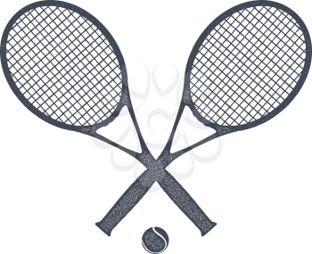 Two tennis rackets with a ball for tennis on a white background. Vintage style. Stock vector 
illustration