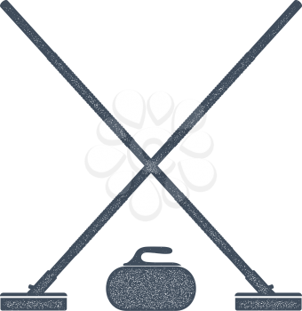 Vintage curling icon on a white background. Curling Items with grunge texture. Winter 
sports. Stock vector illustration