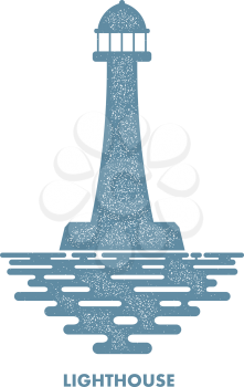 Monochrome lighthouse with waves on a white background. Icon lighthouse. Illustration of a 
lighthouse with the ocean waves - a sign of the marine club or community. Stock vector