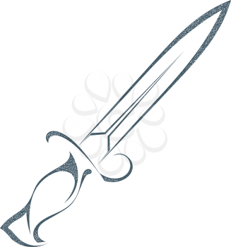 Sketch black sword isolated on white background. Weapons vintage grunge style. Stock vector illustration.