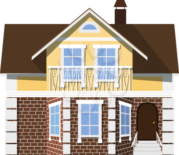 Flat style. style. Small beautiful two-storey house with bay window on a white background. 
Icon Building. Element for the site estate agency. Symbol of wealth and success. Stock vector illustration
