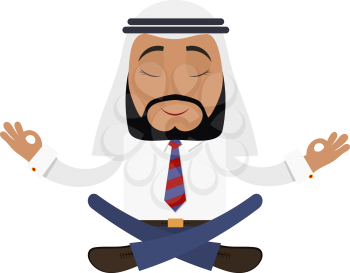 Arabic businessman on a white background in the lotus position.  Financial yoga.  Young 
man in traditional Arab hat. Concept of a successful Arab businessman. Stock vector 
illustration