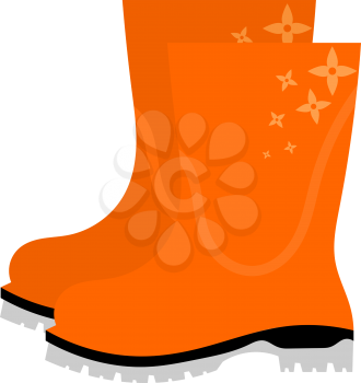 Vector illustration of abstract yellow rubber boots with floral ornament on a white background. Autumn shoes on a white background. Isolated object