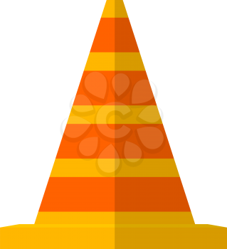 Vector illustration of the striped traffic cone. Flat style traffic cone on a white background. 
Isolated on white background. Road sign. 