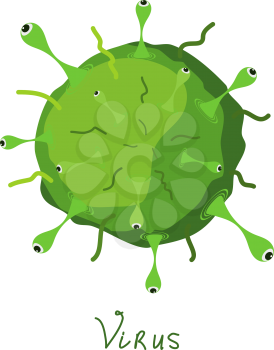 Vector illustration Cartoon green virus. Comic virus isolated on white background. Cartoon style. Microorganism biology nature