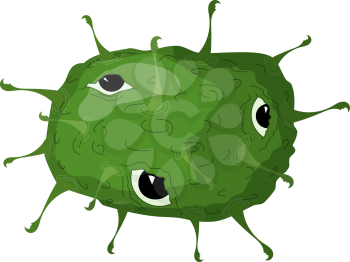 Vector illustration Cartoon green virus with eyes. Comic virus isolated on white background. Cartoon style. Microorganism biology nature