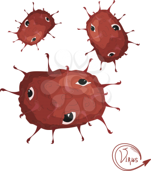 Set Vector illustration Cartoon red virus. Comic virus isolated on white background. Cartoon style. Microorganism biology nature