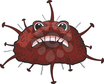 Vector illustration Cartoon red virus with eyes. Comic virus isolated on white background. Cartoon style. Microorganism biology nature