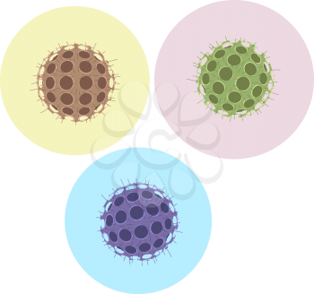 Vector illustration round of a dangerous virus on a color background. Microorganism spherical shape. Microscopic virus.