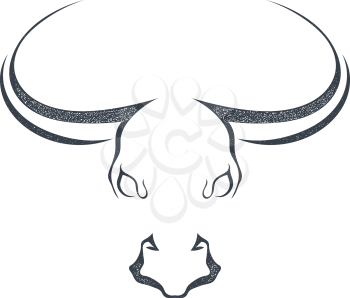 The black silhouette of a bull's cow head isolated, on a white background. Style grunge. Stock vector illustration.