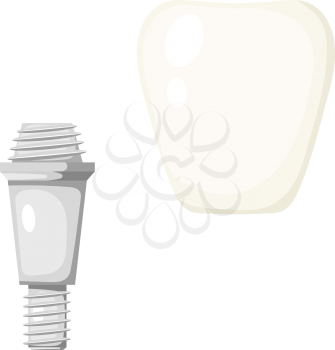 Vector illustration of a pin tooth. Cartoon style prosthetic tooth on a white background. 
Dental operation