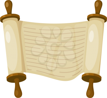 Vector illustration of papyrus on a white background. Scroll paper. Cartoon image of the 
Torah in the unfolded state.