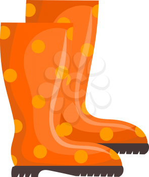 Vector illustration of orange rubber boots on a white background. Cartoon rubber boots, 
isolated object