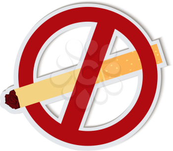 Vector illustration of sign smoking ban. Cardboard style sign