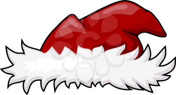 Vector illustration of a fur hat of Santa Claus with red top. Cartoon style