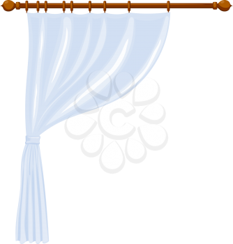 Vector illustration of abstract Cartoon light curtains on the ledge on a white background. Isolated household furnishings. Light drape, Cartoon style.