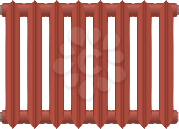 Vector illustration of a vintage cast-iron heat radiator red on a white background. Home heating element. Abstract thing home construction element