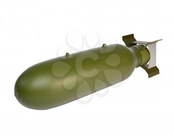 3D illustration of vintage green aerial bomb on a white background. symbol of war and aggression