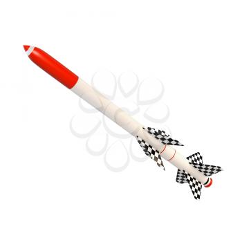 3D illustration of a two-stage missile with a red tipped. Abstract rocket on a white background. 
Isolated object