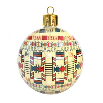 3D Christmas decoration made from tribal shapes. Original mexican element. Simple 
decorative color illustration for print. Christmas ball with Tribal pattern