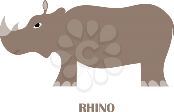 Color vector image Cute Cartoon rhinoceros on a white background. The animal wildlife 
of Africa. Stock vector illustration. Flat style