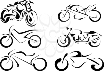 Set of vector motorcycles on a white background. Abstract motorbike silhouette. Stock vector illustration