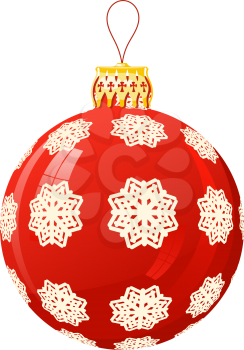 Vector illustration of a red glass Christmas ball with snowflakes on a white background. Isolated Christmas decoration. 
Christmas ball with golden top