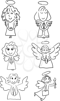 Vector illustration set Cartoon style graphics depicting angels on a white background.